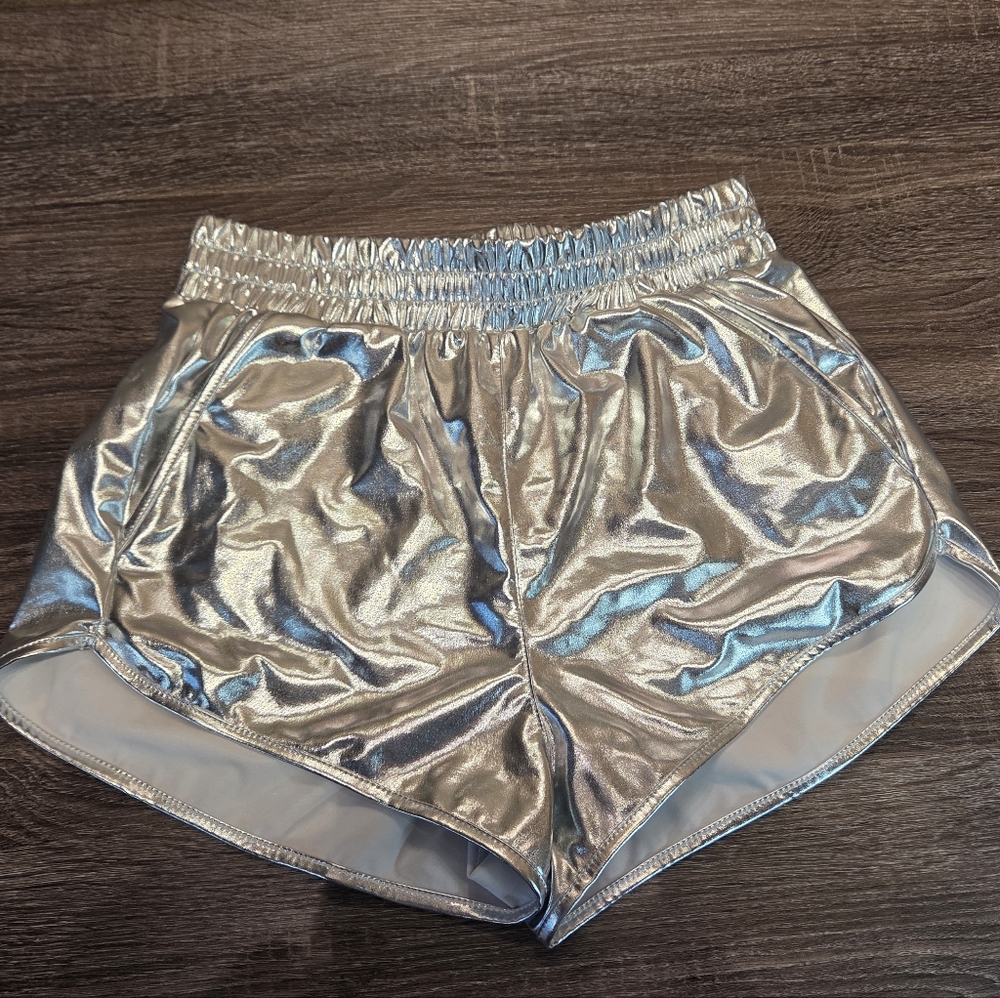 NWT PESION Women's Metallic Shiny Shorts Sparkly Rave Shorts Pants Size Medium
